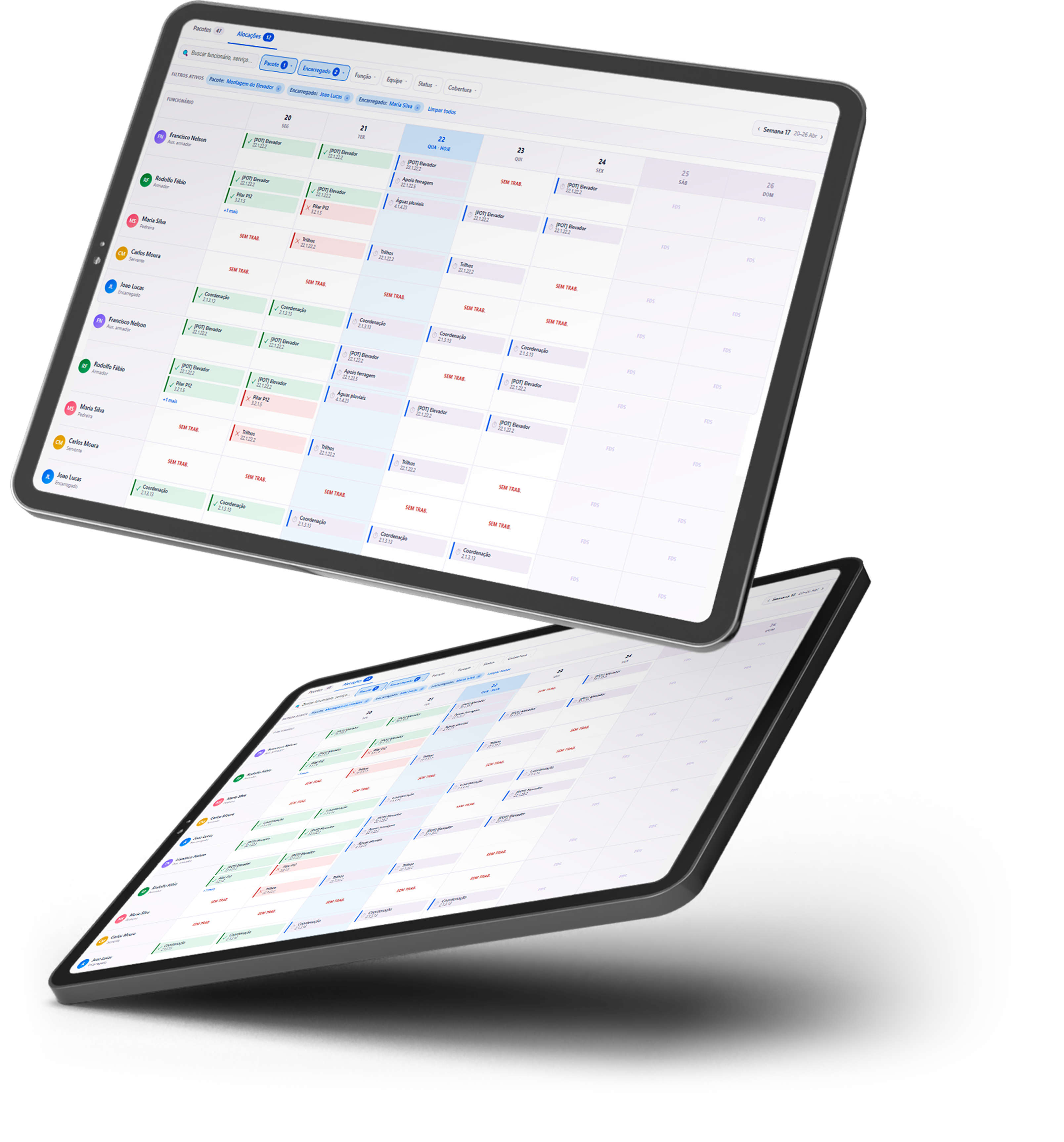 Tablets com programação semanal e alocação de equipes no Agilean Canteiro